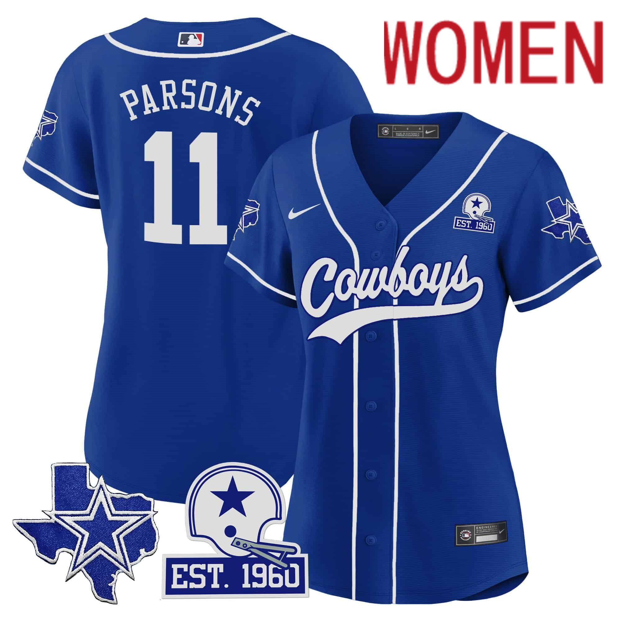 Women Dallas Cowboys #11 Parsons Blue 2024 Nike Patch Baseball NFL Jersey